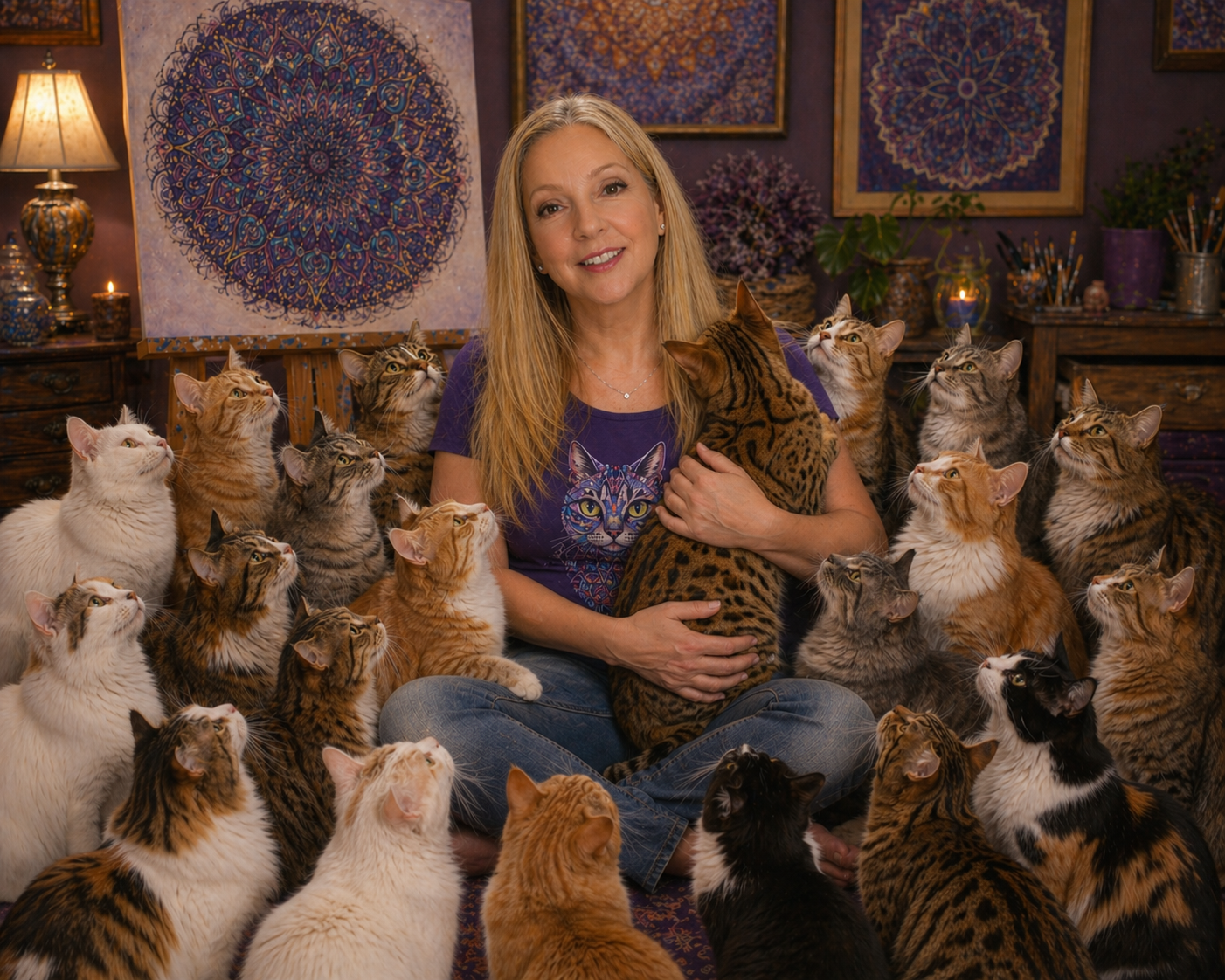 Rosemary with her beloved cats