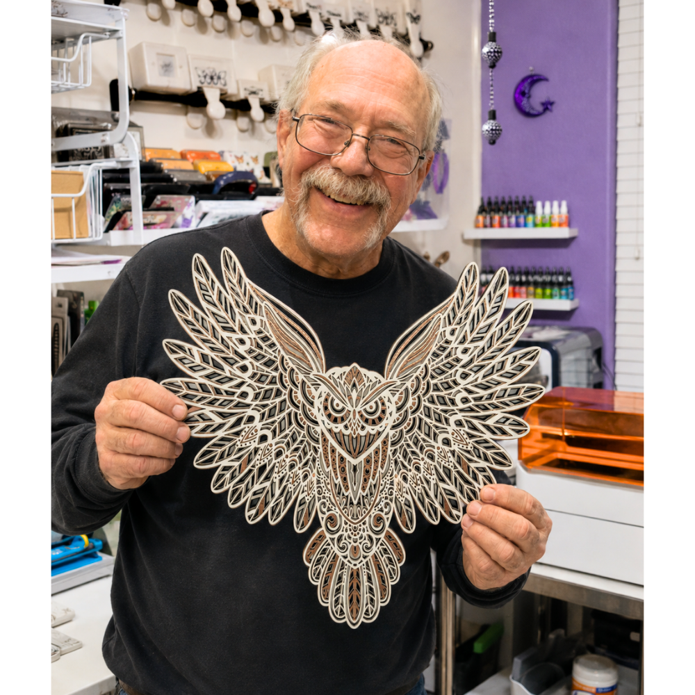 Randy with Laser-Cut Owl